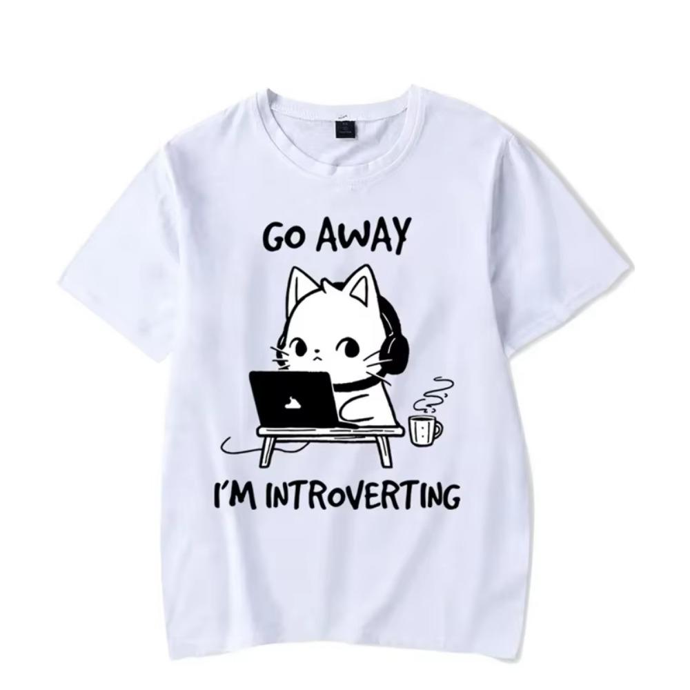 Go Away I’m Introverting Graphic T Shirts Funny Cat Gamer Gaming Tshirt Tops Fashion Harajuku T-shirts Women Men Brand T-shirt