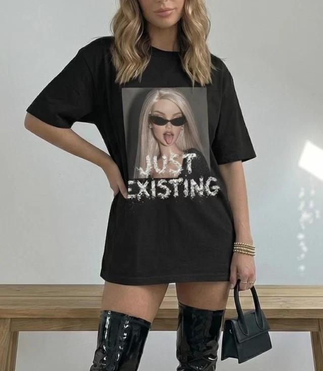 Retro Barbie Doll Graphic T-Shirt - Just Existing Shirt - Funny Doll Meme Tee S