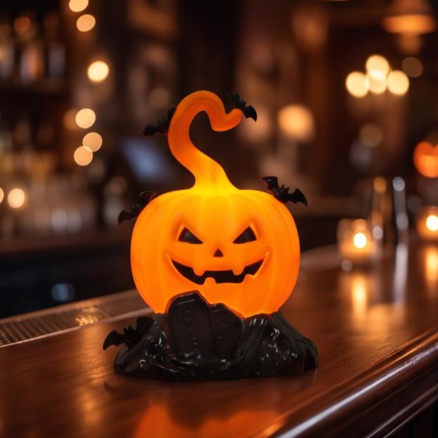 Pack of 2 Halloween Jack-o'-Lantern Pumpkin Decor with Bats  Tombstone Tabletop Ornament