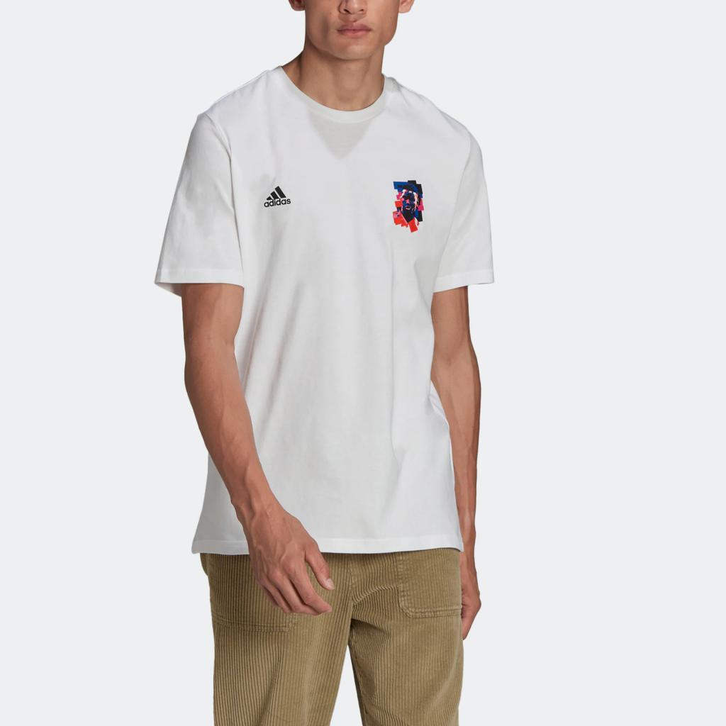 adidas Letter and Number Print Sports Short-Sleeve Soccer Jersey for Men, White