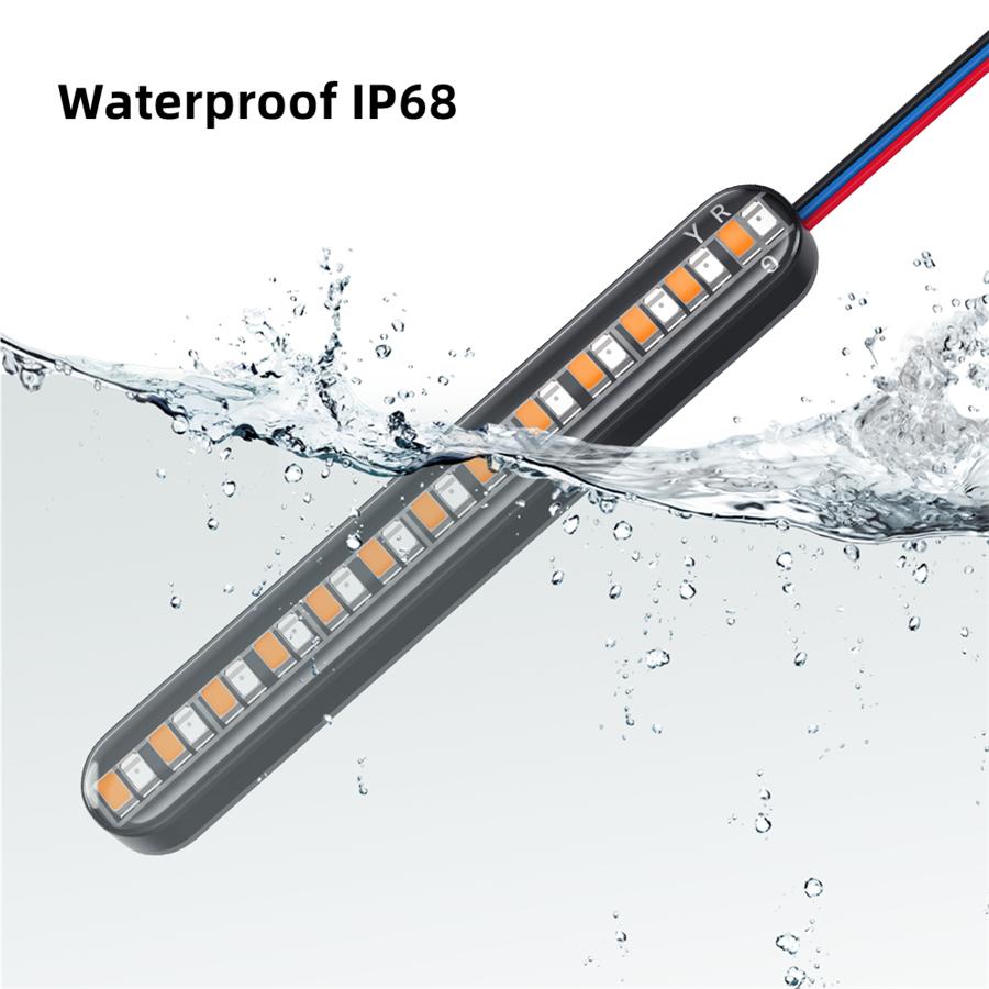 2 X Dual Color Motorcycle Flowing Turn Signal Rear Brake License Plate Light Bar