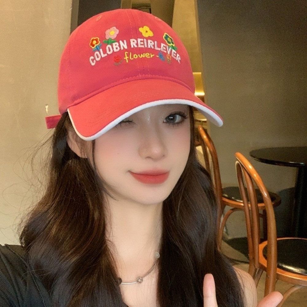 Korean-Style Flower Baseball Cap Letters Embroidered Peaked Cap Leisure Sun Hat  Outdoor
