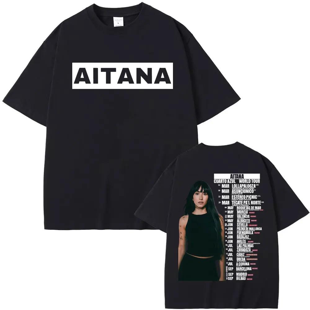

Aitana Cuarto Azul World Tour Portrait Dual-Sided Oversized T-Shirt Spanish Pop Singer Merch Fan Casual Streetwear Unisex Black T-shirt 4XL