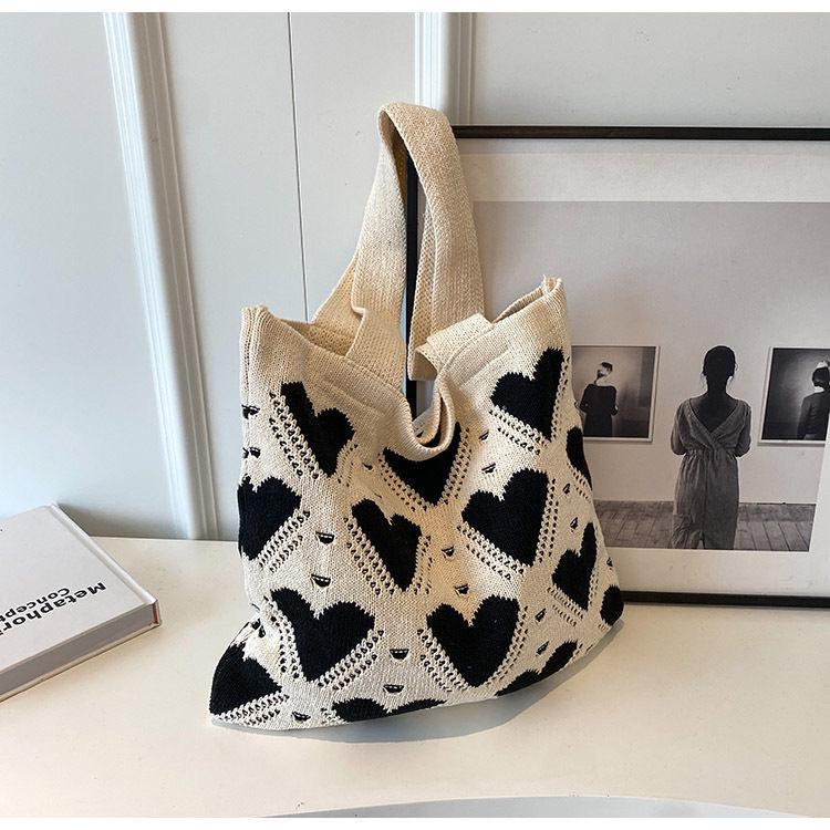 Handmade Woven Heart Tote Bag - Large Capacity Casual Beach Shoulder Bag
