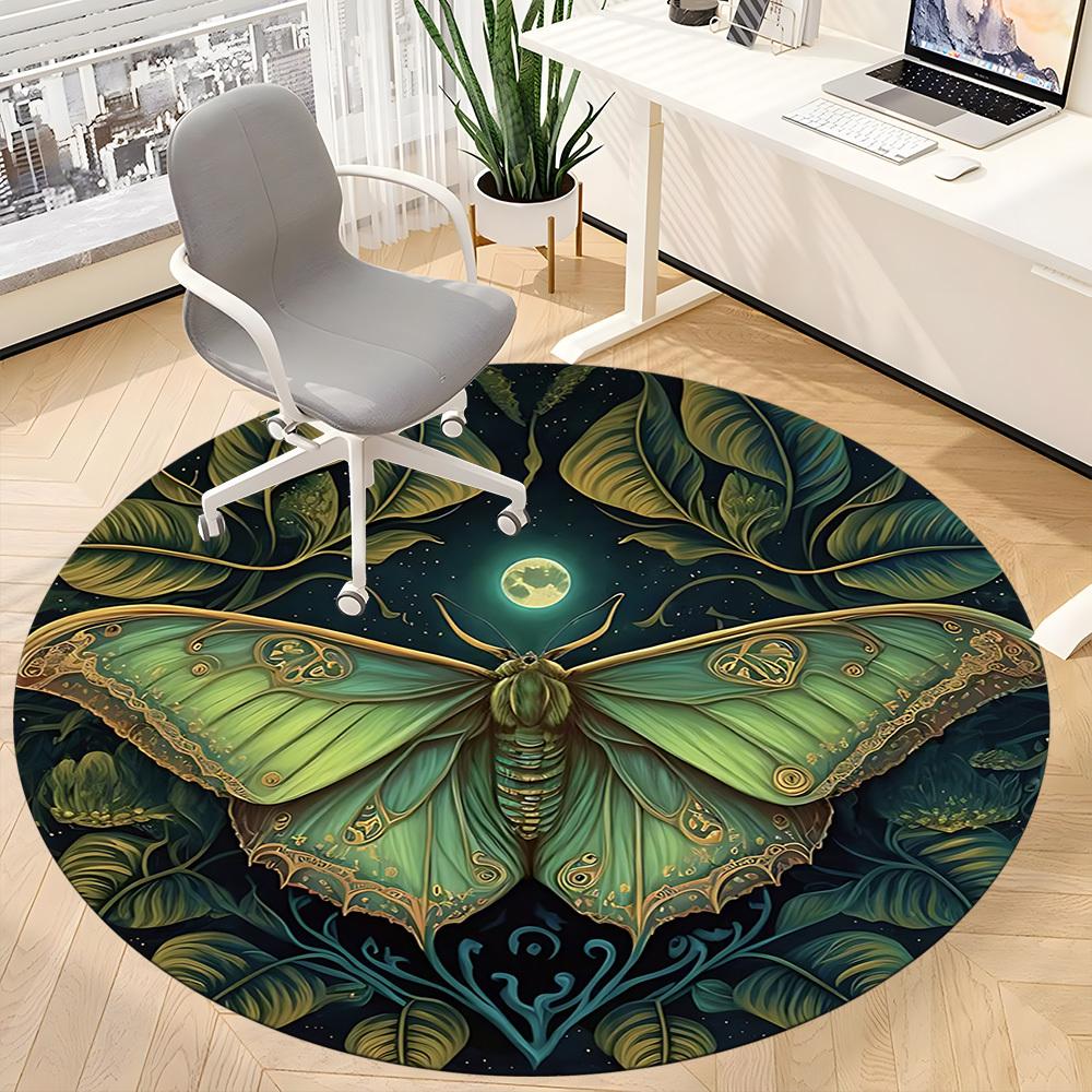 1pc Butterfly Moonlit Office Round Area Rug, Under Office Chairs Bedroom Living Room Home Decor, Room Deco