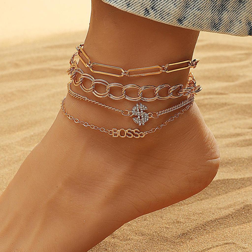 European & American Diamond Butterfly Multi-layer Anklet - Creative Retro Beach Jewelry