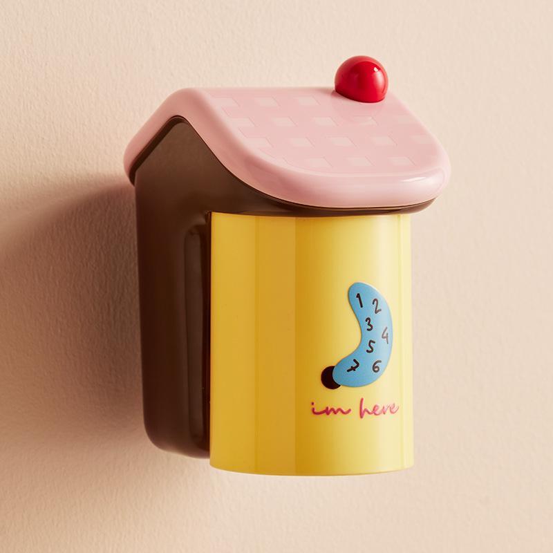1 Set House Shape No Drill Magnetic Wall Mounted Toothbrush Cup Holder Bathroom Storage
