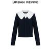 UR Autumn 2025 Women's College Style Color-block Sailor Collar Knit Sweater