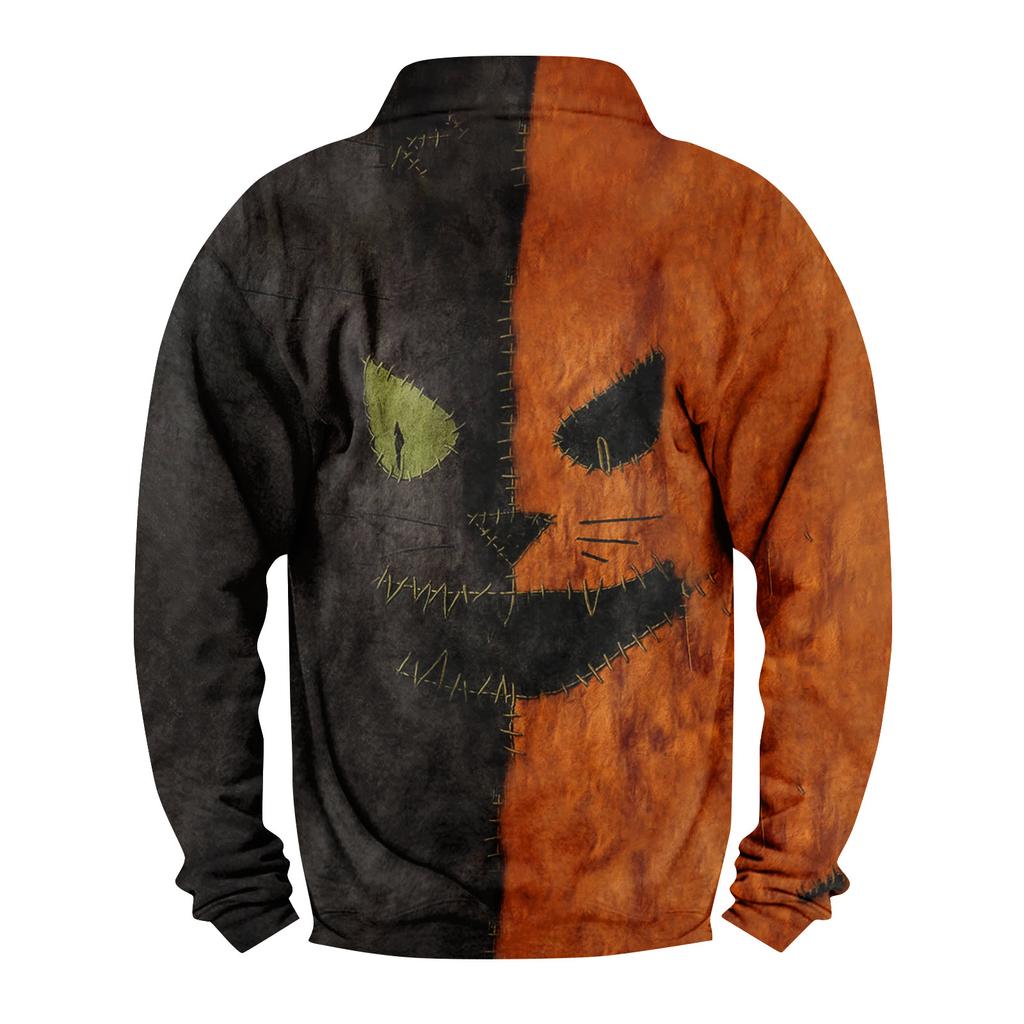 Men's Casual Fashion Christmas Printed Hoodless Sweatshirt Wide Men's Loose Button Stand Collar Hooded Sweatshirt