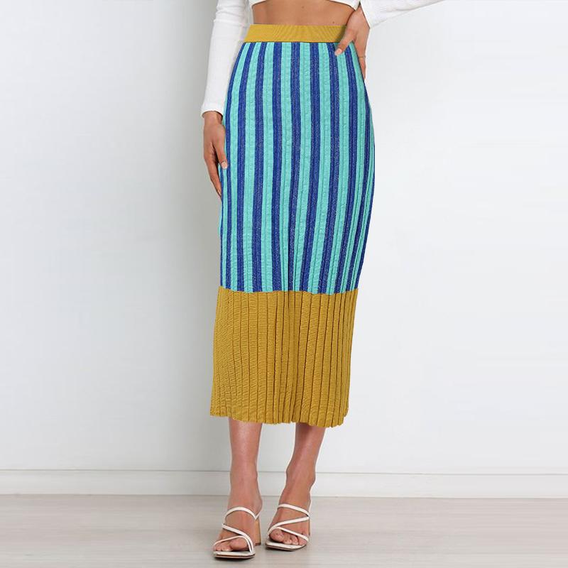 

ZANZEA Женский осенний трикотаж в полоску, повседневные вязаные юбки в рубчик S синий