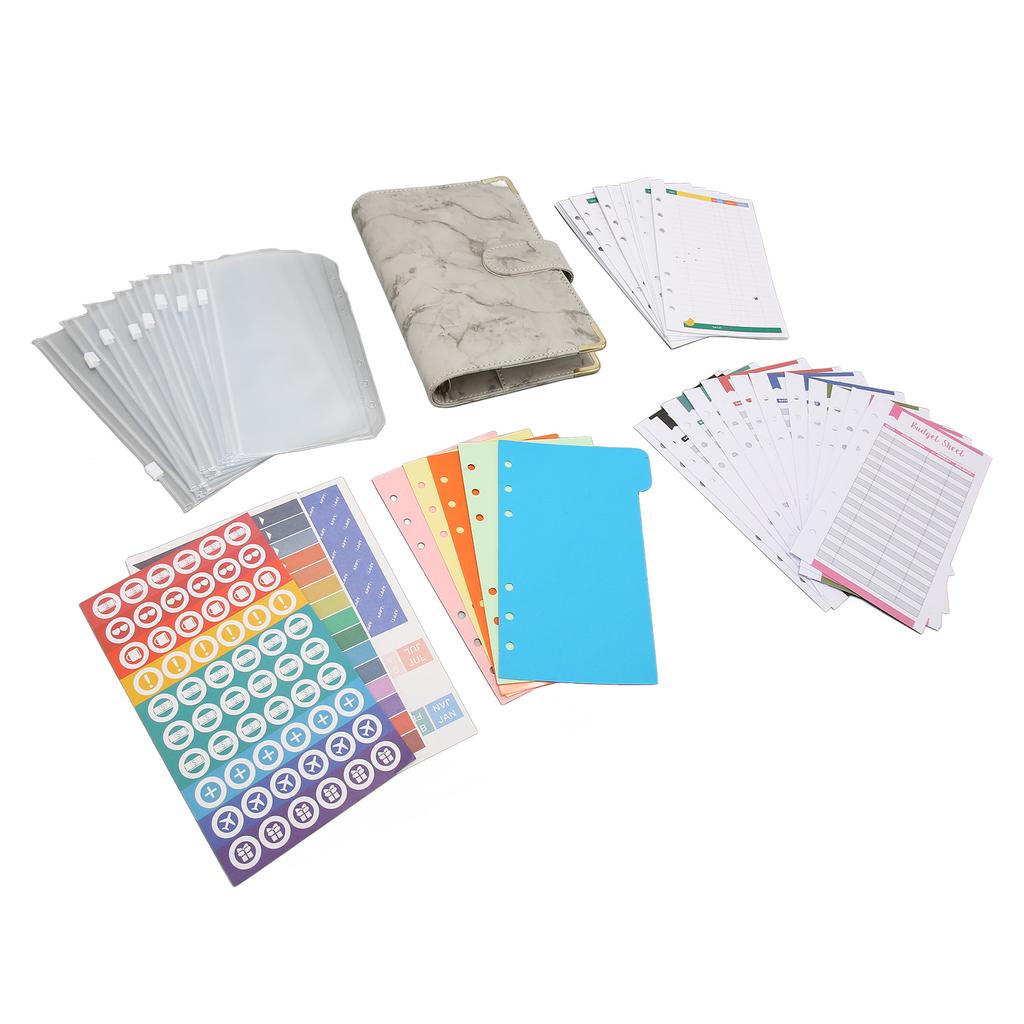 Budget avec enveloppes en cuir PU marbré A6 pour cartes et factures Gris