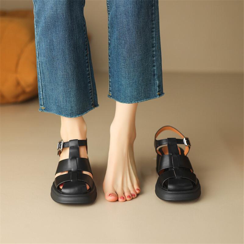 Fashion 2025 Summer Sandals Split Leather Roman Sandals for Women Casual Buckle Strap Platform Shoes GLADIATOR Thick Heel Women Shoes