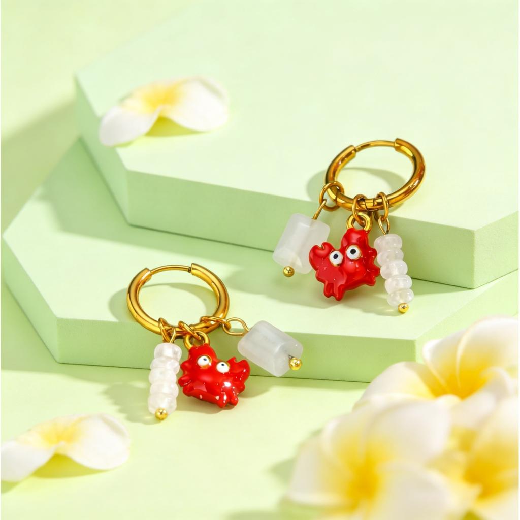 Stainless Steel Vintage Hoop Earrings for Women Natural Stone Drop Dangle Charm Earrings Gold Plated Earring Unique Jewelry Gift