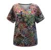 Women Tie-dye  Floral  Printed Colorful  Short Sleeve V Neck  Blouse Tops