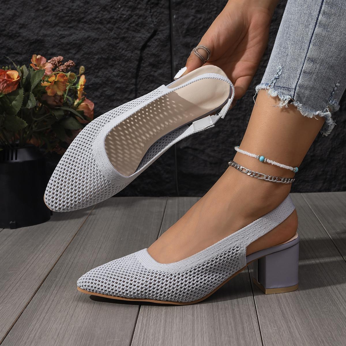 

Classic Sandals Woman Slides Casual Hoof Mid Heels Shoes Women Solid Stretch Fabric Slip on Sandals Summer Pumps Plus Size 42