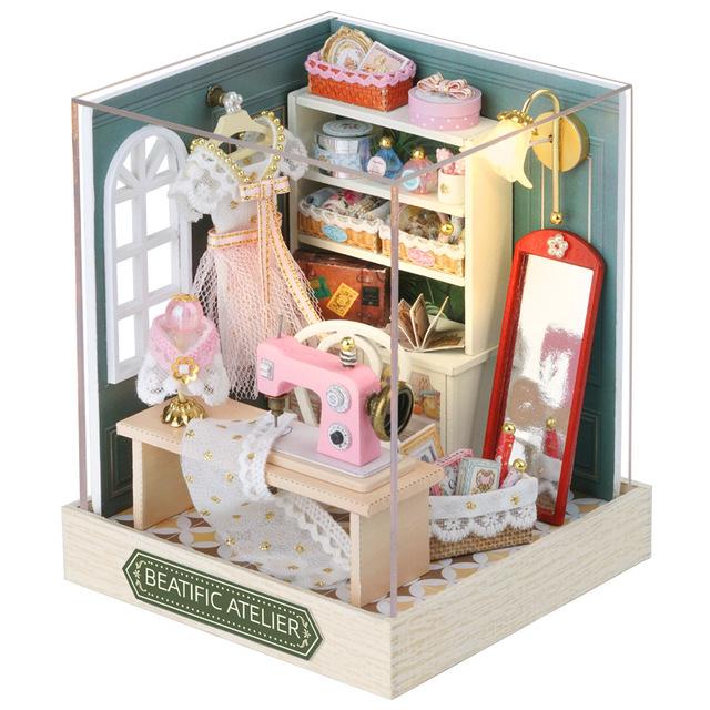 Mini casă de păpuși în miniatură Kit de bricolaj pentru casă mică, jucării de cameră, puzzle din lemn, artizanat, decorațiuni pentru dormitor, cu mobilier, casă de păpuși