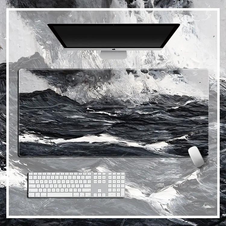 Black Gray Line Cloud Art Desk Mat Gaming Mouse Pad Large Mousepad Gamer Accessories XXL PC Computer Keyboard Extended Pad