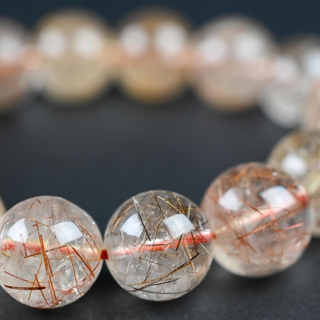 Eigado Mixed Rutilated Quartz 16 Inner Natural Power Good Fortune Bracelet, Beads, 13mm, Diameter Approx. 17cm, Stone, Stone, Luck, Amulet,