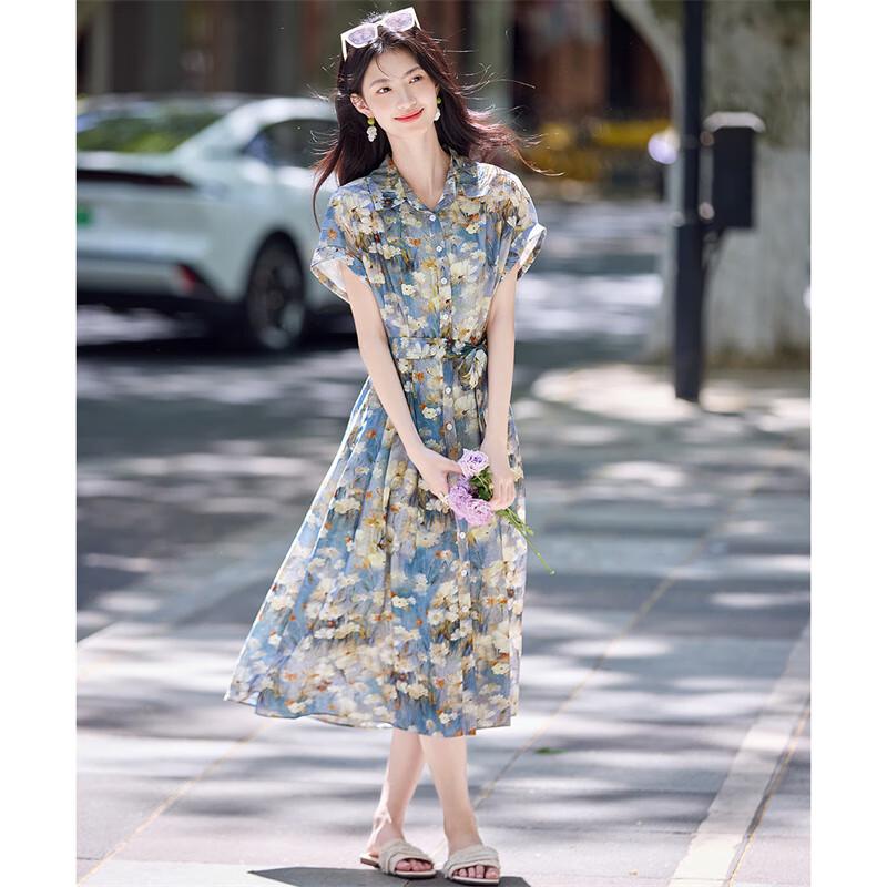 Women's Retro Print A-Line Shirt Dress