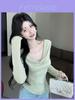 Oversize V Neck T Shirt For Women With Chain Detail In Green For Fall