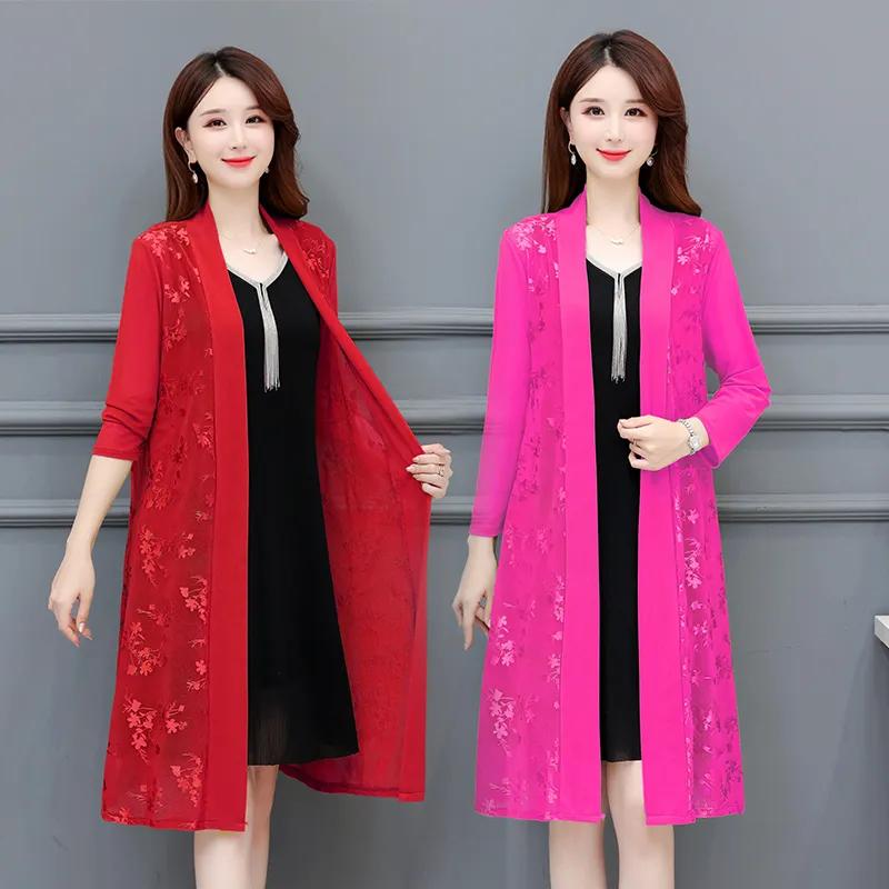 Orta Yaş Bayan Hırka İnce Stil Güneş Koruyucu Giyim Üstleri Mont Kadın Yaz Şal Uzun Güneş Koruyucu Giyim Ceket