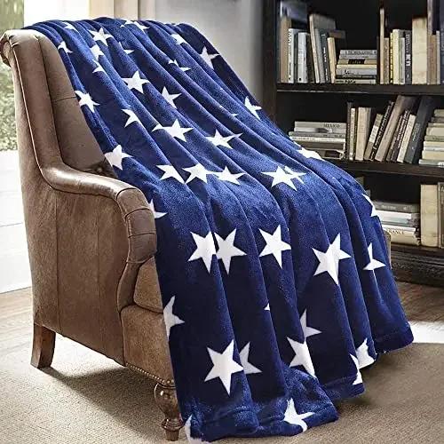 Coperta in Flanella a Stelle Blu e Bianche Coperta per Aria Condizionata per Tutte le Stagioni Divano Salotto Misura King Queen