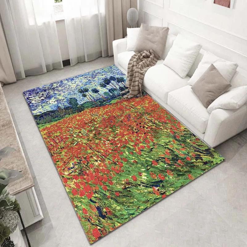 Vincent Van Gogh Starry Night Carpet Art Abstract Rugs Forest Night View Soft Floor Mat for Home Living Room Bedroom Dorm Decor