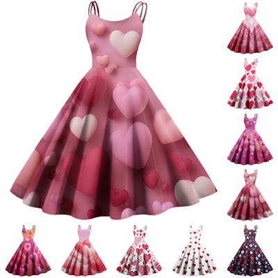 Women's Valentine's Day Love Heart Print Sexy Off Shoulder Vintage Dress