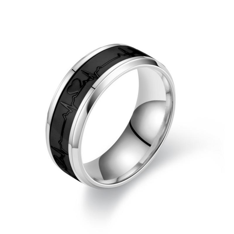 

Fashion Luminous Heart Titanium Steel Ring Couple Band Personality Trend Jewelry For Women Men 2