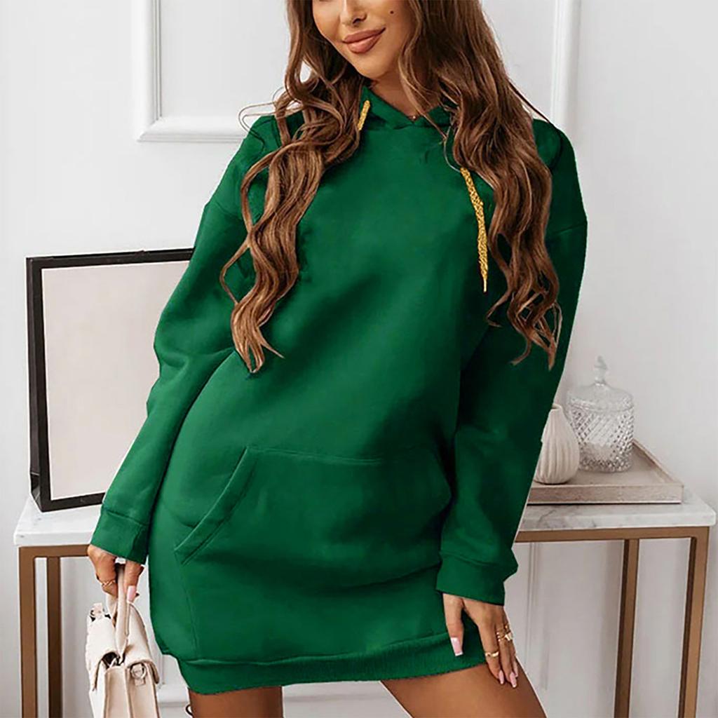 Women  Casual Patchwork Hooded Solid Color Loose Long Sleeve Sweatshirt Tops