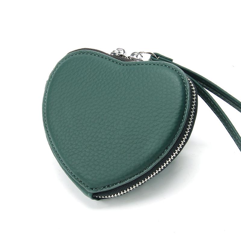Geldbörse aus Rindsleder in Herzform im koreanischen Stil: Niedliche Echtleder-Geldbörse für Münzen, Kopfhörer, Lippenstift und mehr