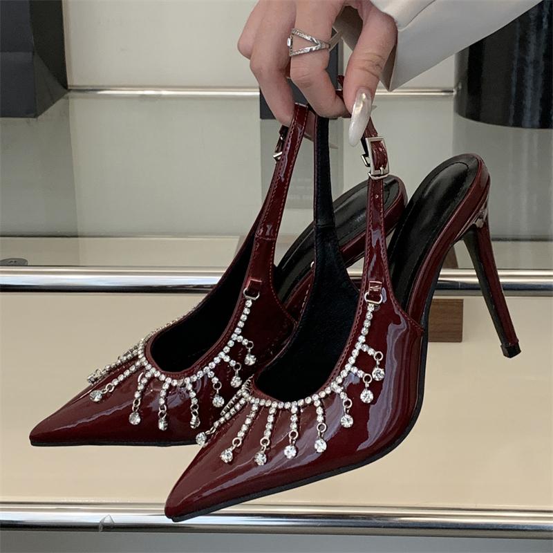 Eilyken Design Style Tassel Crystal Pointed Toe Women Pumps Buckle Strap Shoes Sexy Stripper Party Thin High Heels Sandals