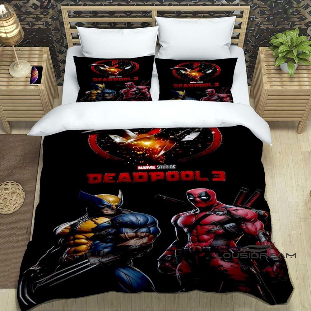 3D printed cartoon Deadpool duvet cover and pillowcase bedding set, suitable for boys and girls' bedroom decoration, children's