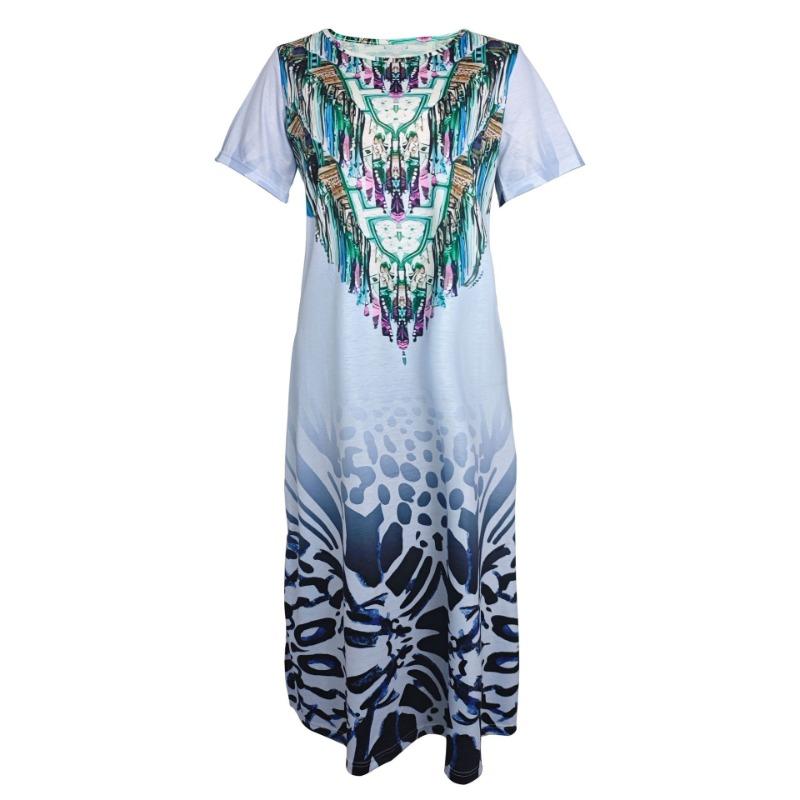 Sommer Damenkleid Bedrucktes Split Rundhals Lange Kleider