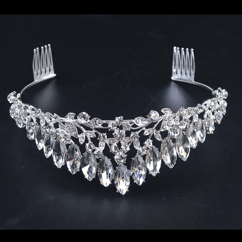 Coroană de Mireasă Delicată Vintage Culoare AB Aliaj Tiara de Mireasă Baroc Simplă Bentiță de Prințesă Strasuri Tiare Semi-Rotunde Piepteni