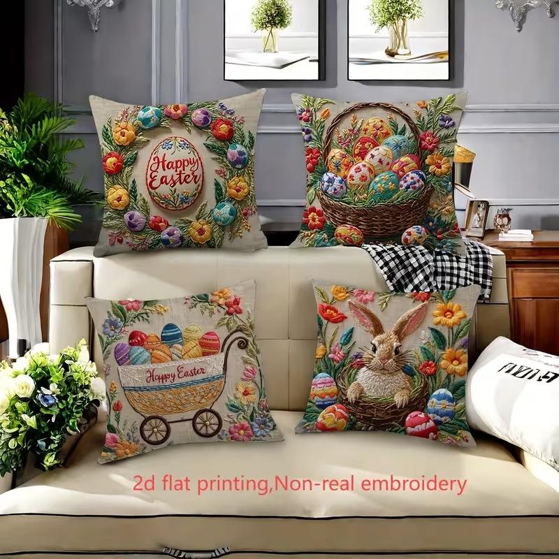 1 Stück Osterhase Kissenbezug Frühling Blumen Kissenbezug Hase Küken und Ei Druck Festival Sofa Kissenbezug Heimdekoration