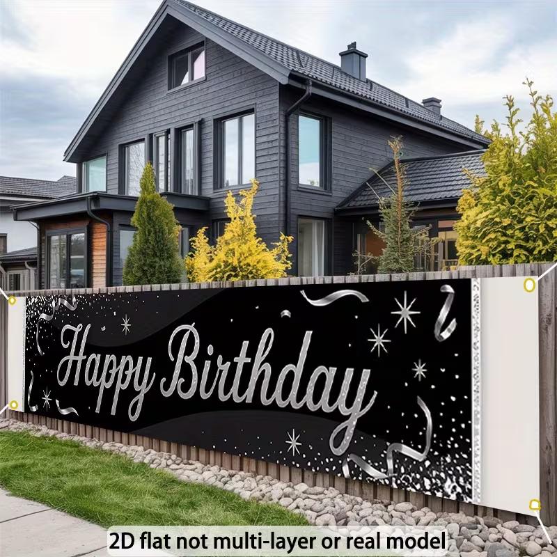 

2D Printing Happy Birthday Backdrop Banner, Black Silver Glitter Party Background 47.2x31.5inch/120*80cm