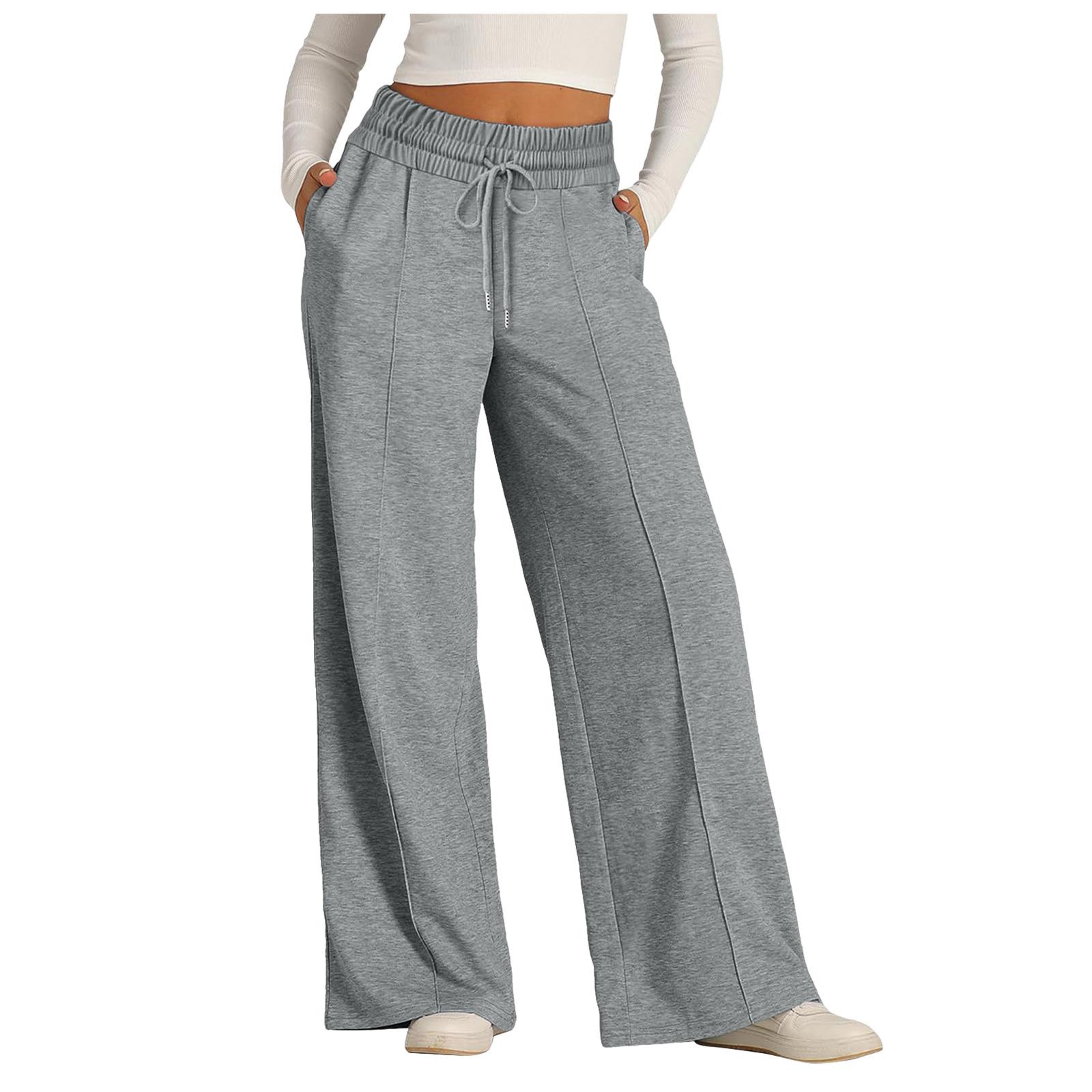 

Жіночі однотонні широкі повсякденні штани з високою талією та флісові штани S срібло сірий колір