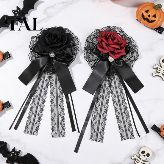 Theme Party Hair Decorations Rose Bow Clip, Lace Pearl Hairpin, Lolita Gothic Bowknot Retro Wedding Pieces Hairpin for Women Bride Cosplay Birthday