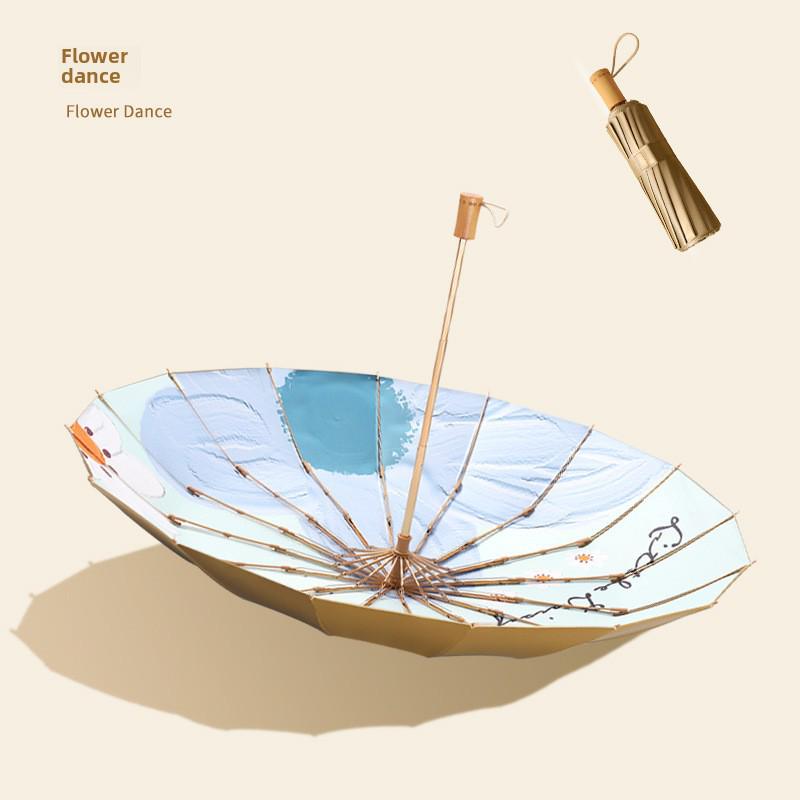 Paraply i antikk stil med 16 ribber, manuell åpning og håndtak i massivt tre, svart lim for UV-beskyttelse