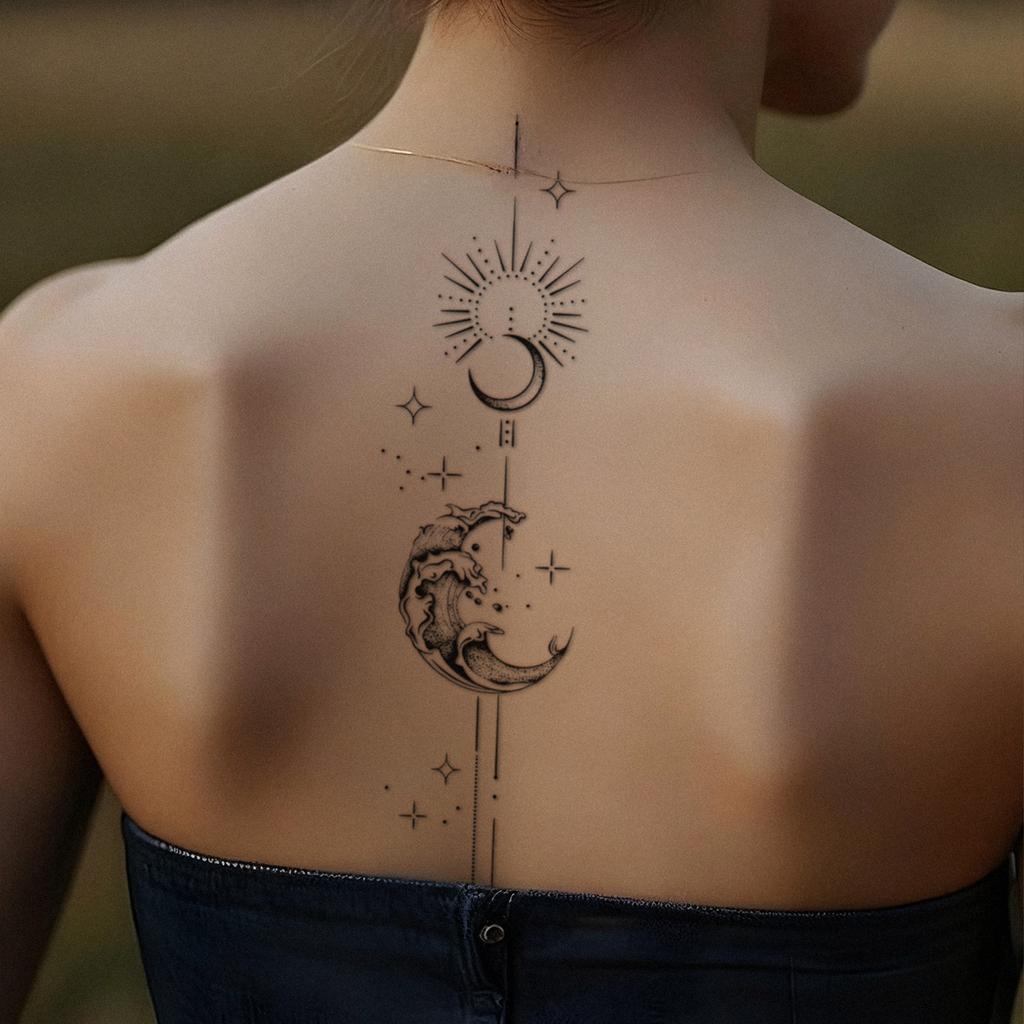 Minimalist Lines Star Moon Waist And Abdomen Tattoo Sticker Waterproof And Long-Lasting Women High-End Tattoo Sticker