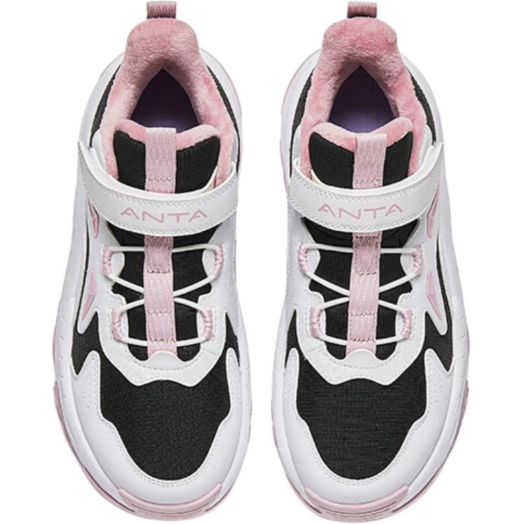 Anta Kids Synthetic Leather Fashion Versatile Non-Slip Wear-Resistant Breathable Mid-Top Casual Shoes Kids Casual Shoes Black White A22446932-7