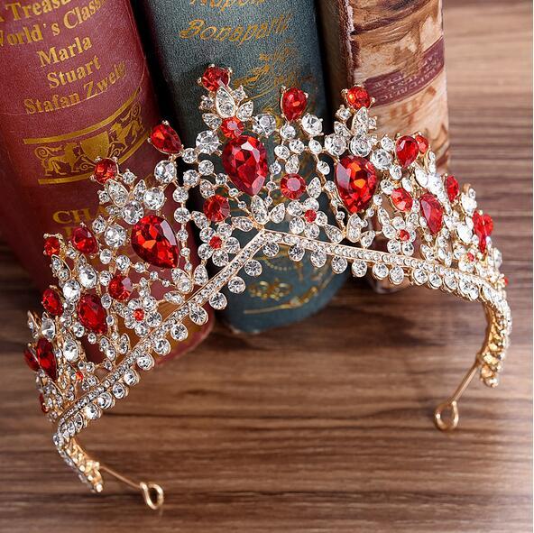 Newest Design European Red Crystal Crown Headwear Bridal Wedding Hair Accessories Jewelry Bride Tiaras Princess Crowns
