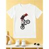 European sizes Boys Crew Neck Short Sleeve T-Shirt, Casual Breathable Tee, Bike Rider Graphic Print, Comfortable Kids Top, Summer Daily Wear