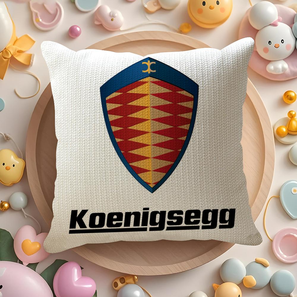 Luxury Car K-Koenigsegg Logo Cushion Cover Linen Organic Fabric Double-Sided Printing Breathable Pillow Case Sofa Home Decor