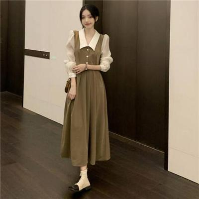 Women's Plus Size French Retro Patchwork Long Sleeve Dress – Niche Academy Style for Spring & Autumn