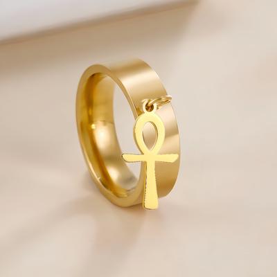 Jeshayuan Ankh Cross Ring for Women Men Stainless Steel Egyptian Symbol of Life Pendant Ring Vintage Religious Jewelry Gift