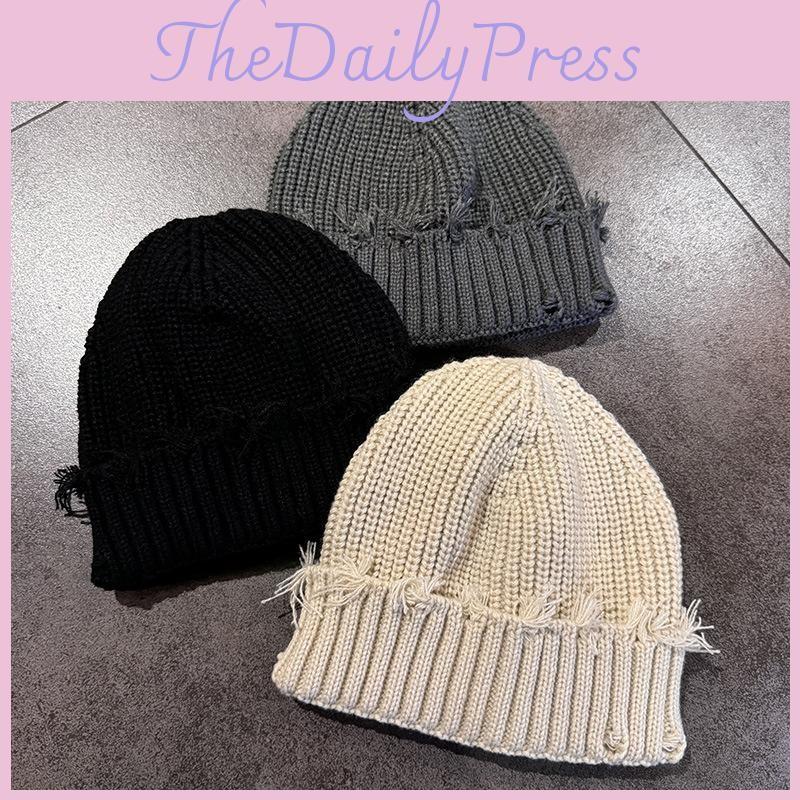 Color Solid Knitted Cap Winter Street Style Warm Beanie Hat For Casual Wear