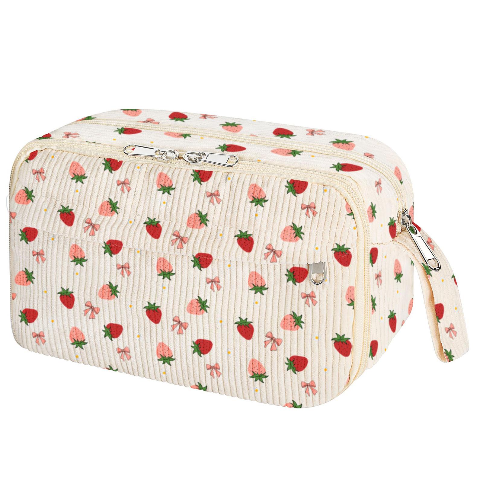 

Corduroy Pencil Case with Compartments Cute Strawberry Design for School Office Use Students Boys Girls Stationery Organizer земляничный