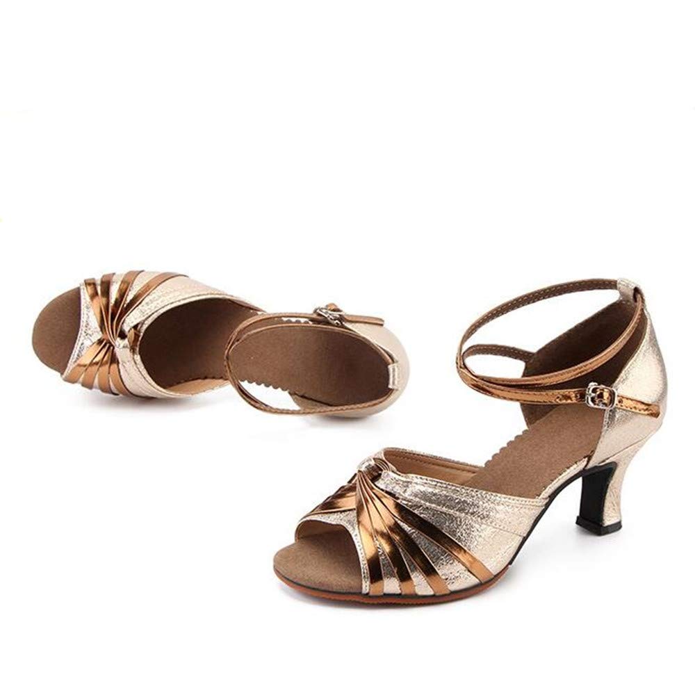 [Gengzee] Women's Modern Latin Dance Shoes, Adult Ladies High Heels, Strap, Ballroom Dance Shoes, Suede Sole, Champagne, 25.0cm